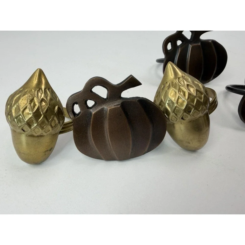 Thanksgiving Fall Lot Of Metal Napkin‎ Rings 3 Acorns 4 Pumpkins